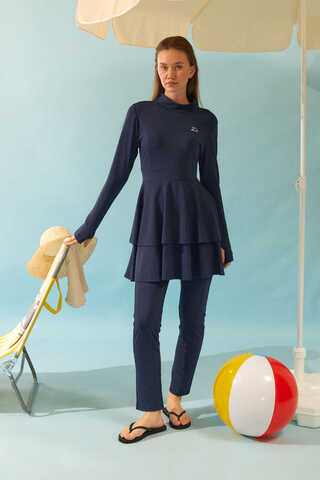 Eteği Katlı Mayo Takımı Lacivert - 1
