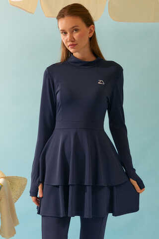 Eteği Katlı Mayo Takımı Lacivert - 3