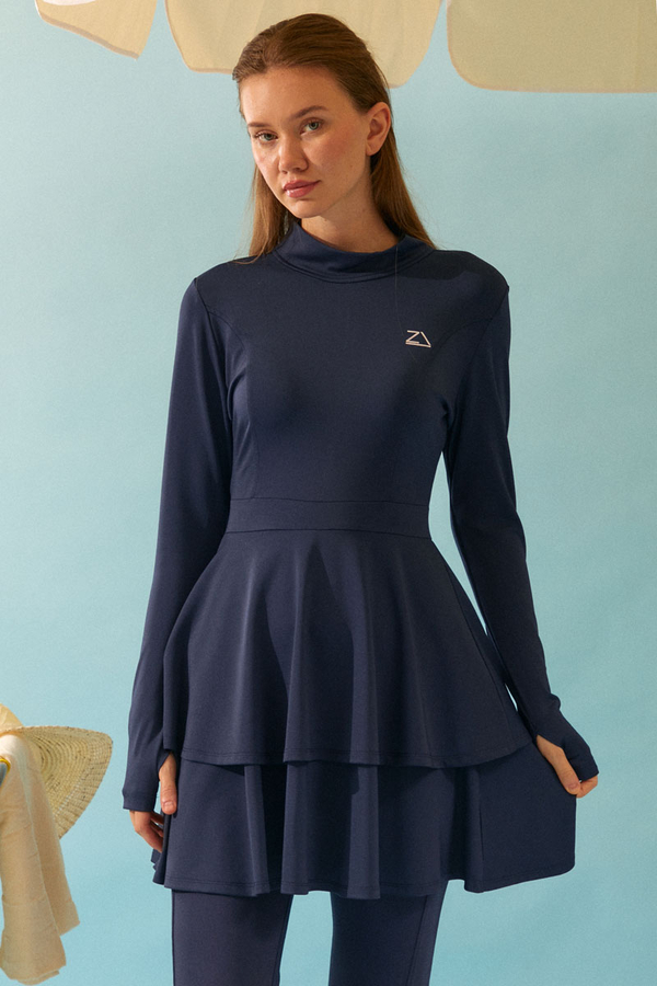 Eteği Katlı Mayo Takımı Lacivert - 3