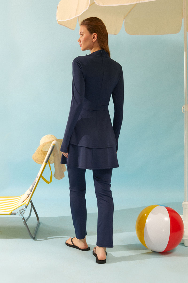 Eteği Katlı Mayo Takımı Lacivert - 7