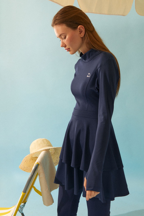 Eteği Katlı Mayo Takımı Lacivert - 11