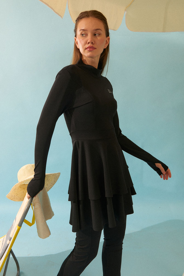 Eteği Katlı Mayo Takımı Siyah - 2