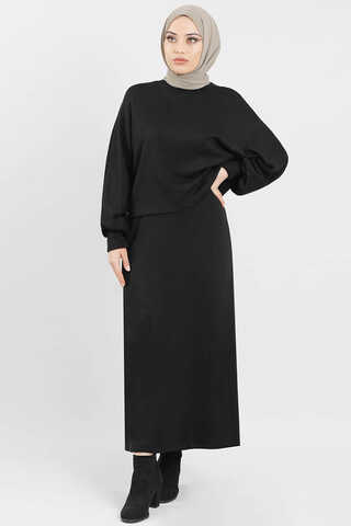 Etekli Yün  Triko Takım Siyah - 1