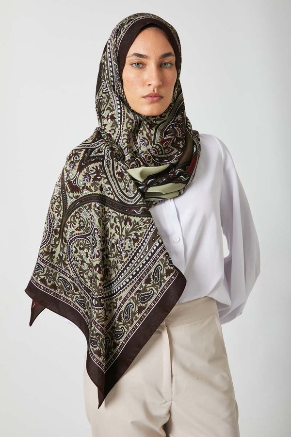 Etnik Desen Şal Acı Kahve - 1