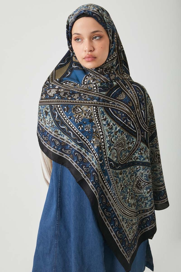 Etnik Desen Şal İndigo - 3