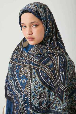 Etnik Desen Şal İndigo - 1