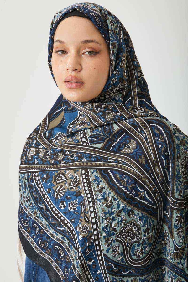 Etnik Desen Şal İndigo - 5