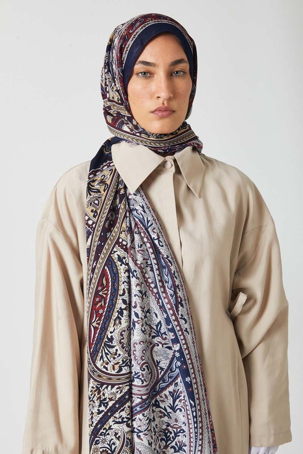 Etnik Desen Şal Lacivert - 1