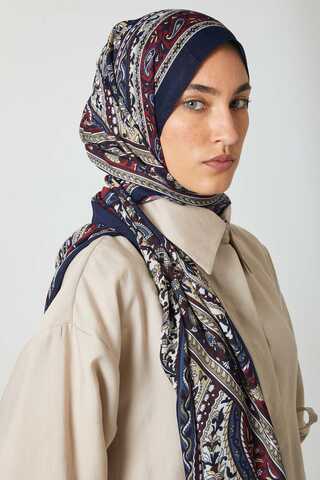 Etnik Desen Şal Lacivert - 2