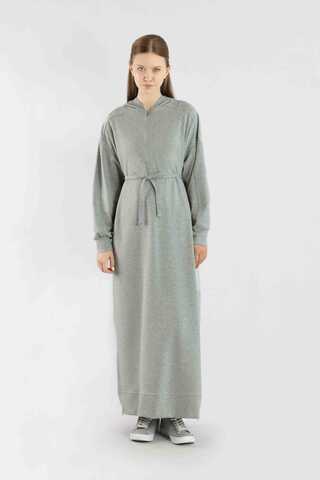 Fermuar Detaylı Elbise Gri - 1