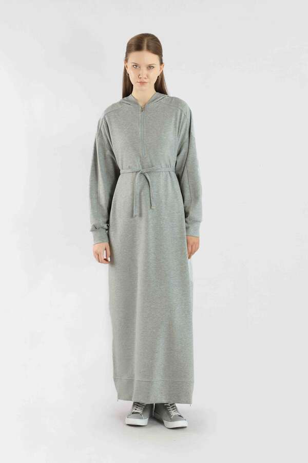 Fermuar Detaylı Elbise Gri - 1