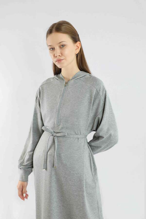 Fermuar Detaylı Elbise Gri - 2