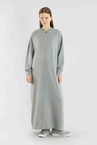 Fermuar Detaylı Elbise Gri - 3