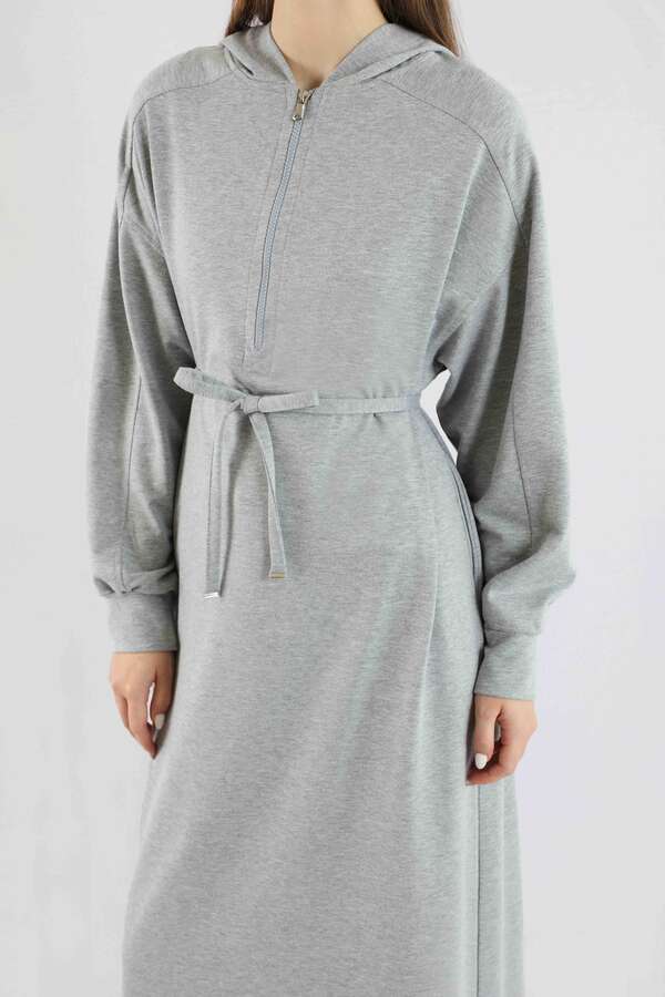 Fermuar Detaylı Elbise Gri - 4