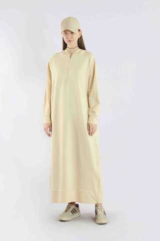 Fermuar Detaylı Elbise Krem - 1