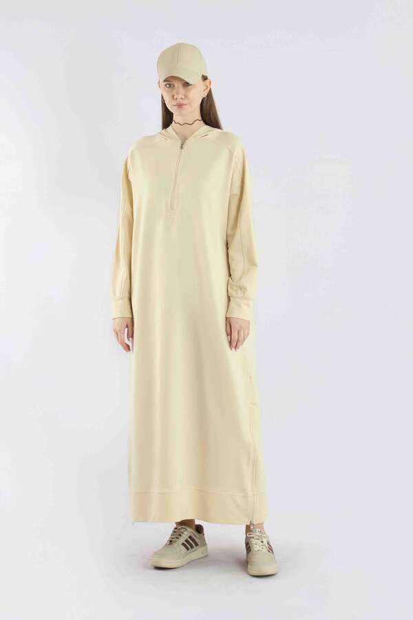 Fermuar Detaylı Elbise Krem - 1