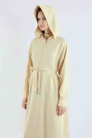 Fermuar Detaylı Elbise Krem - 2