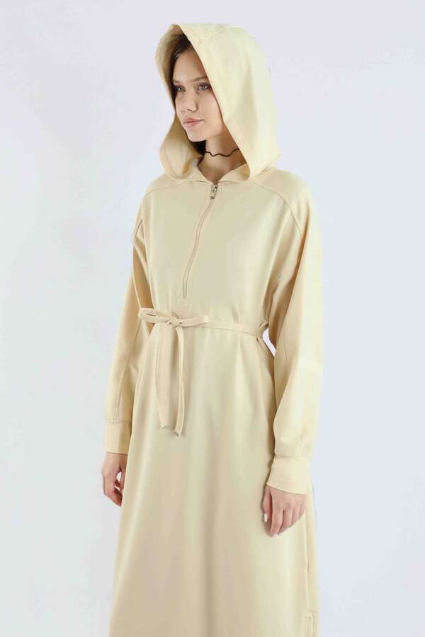 Fermuar Detaylı Elbise Krem - 2