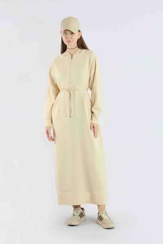Fermuar Detaylı Elbise Krem - 3