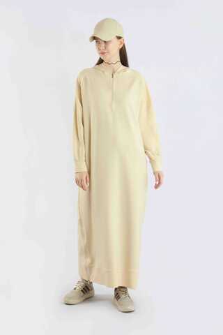 Fermuar Detaylı Elbise Krem - 5