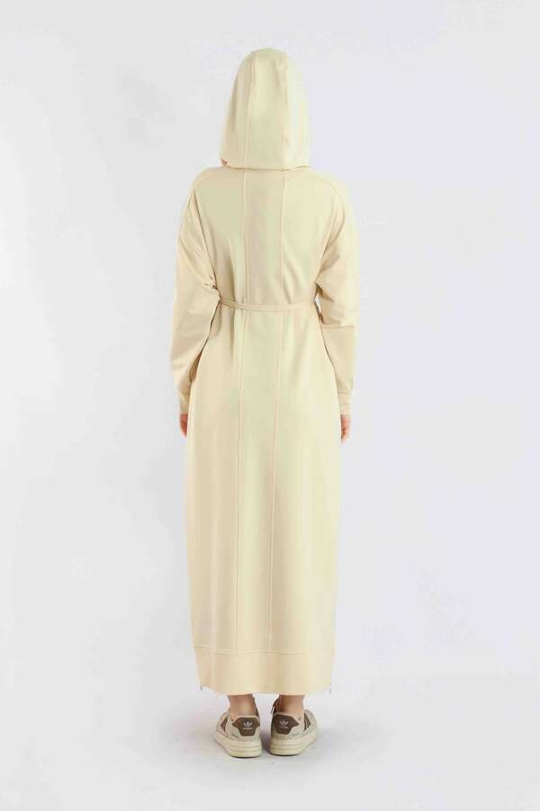 Fermuar Detaylı Elbise Krem - 6
