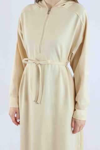 Fermuar Detaylı Elbise Krem - 4