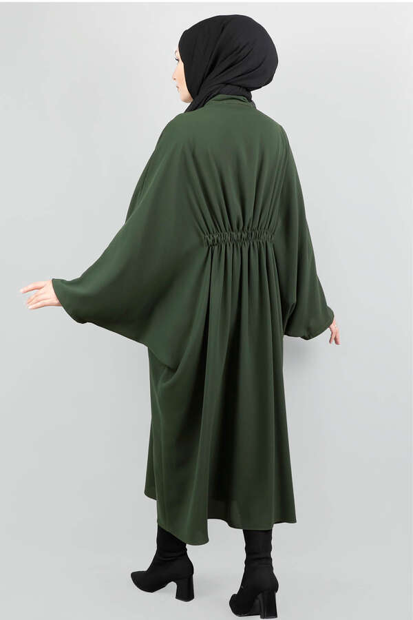 Fermuarlı Belden Kuşaklı Koyu Yeşil Tunik - 4
