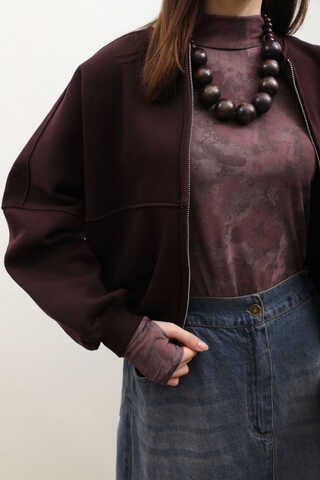 Fermuarlı Bomber Ceket Bordo - 2