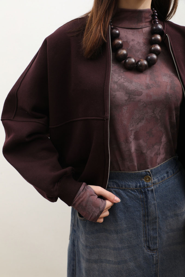 Fermuarlı Bomber Ceket Bordo - 2