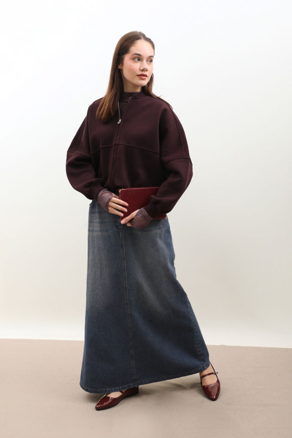 Fermuarlı Bomber Ceket Bordo - 3