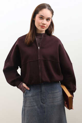 Fermuarlı Bomber Ceket Bordo - 4