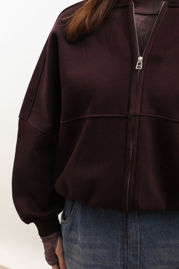 Fermuarlı Bomber Ceket Bordo - 6