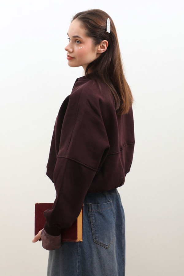 Fermuarlı Bomber Ceket Bordo - 12