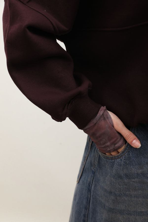 Fermuarlı Bomber Ceket Bordo - 7