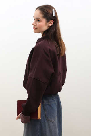 Fermuarlı Bomber Ceket Bordo - 12