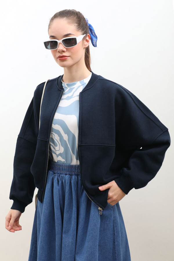 Fermuarlı Bomber Ceket Lacivert - 2