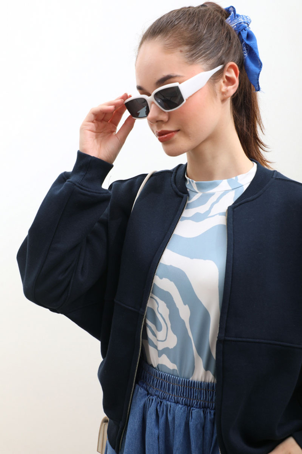 Fermuarlı Bomber Ceket Lacivert - 3