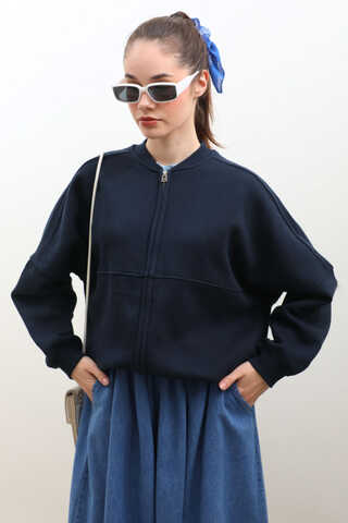 Fermuarlı Bomber Ceket Lacivert - 4