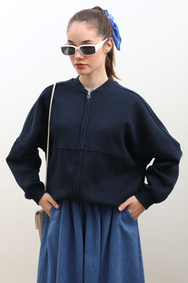 Fermuarlı Bomber Ceket Lacivert - 4