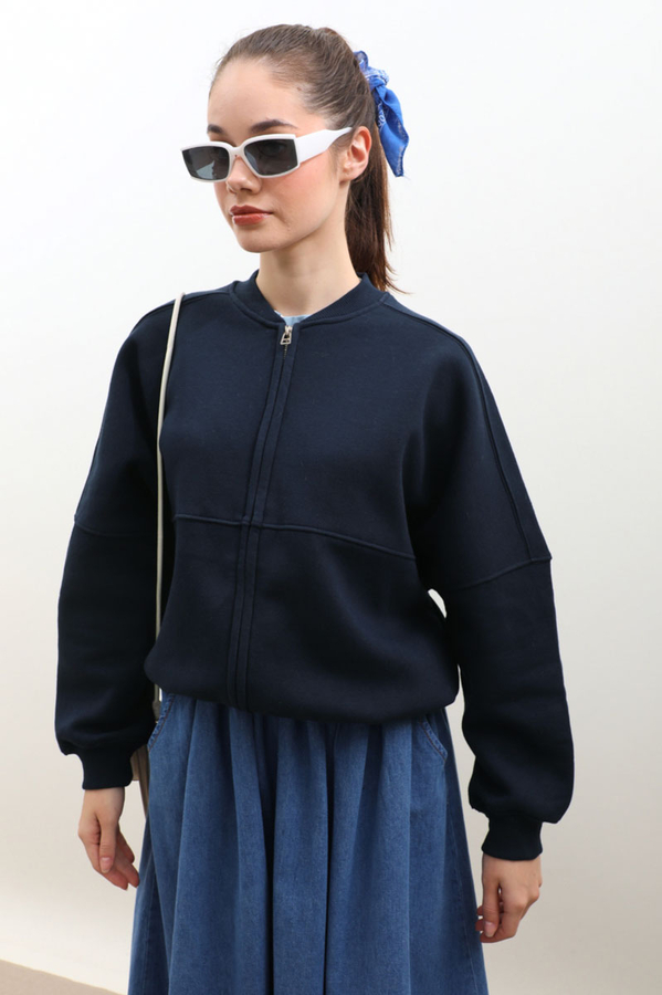 Fermuarlı Bomber Ceket Lacivert - 5