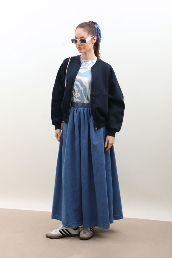 Fermuarlı Bomber Ceket Lacivert - 1