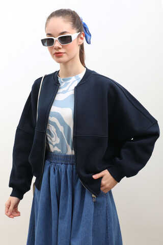 Fermuarlı Bomber Ceket Lacivert - 2