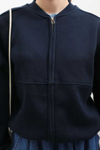 Fermuarlı Bomber Ceket Lacivert - 6