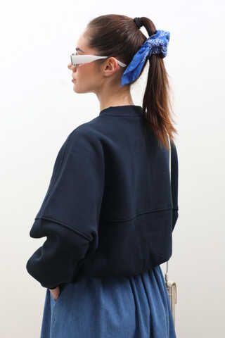 Fermuarlı Bomber Ceket Lacivert - 9