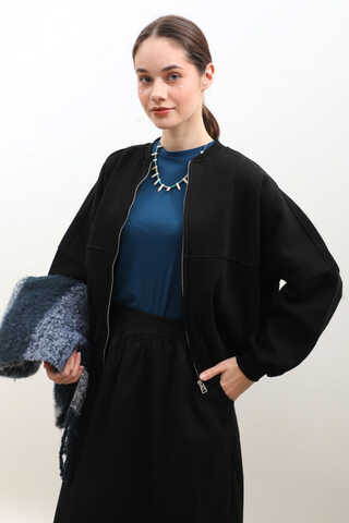 Fermuarlı Bomber Ceket Siyah - 3