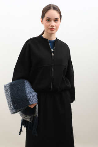 Fermuarlı Bomber Ceket Siyah - 1