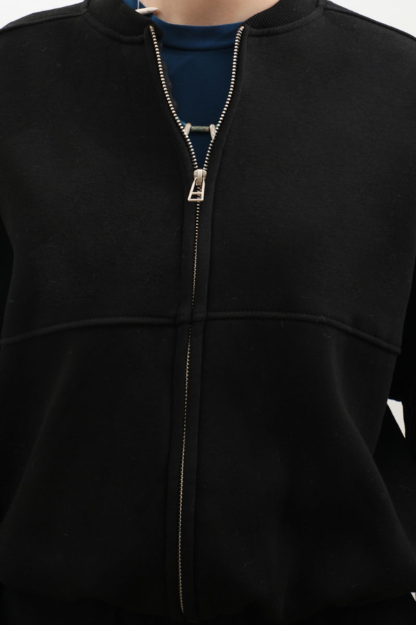 Fermuarlı Bomber Ceket Siyah - 4