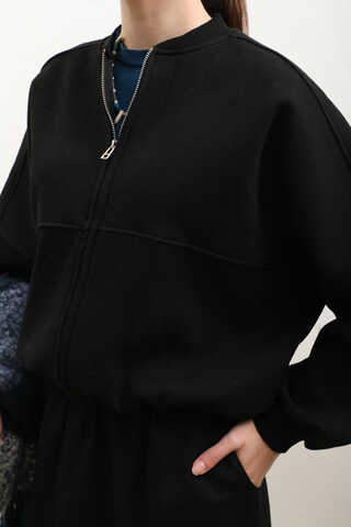 Fermuarlı Bomber Ceket Siyah - 6