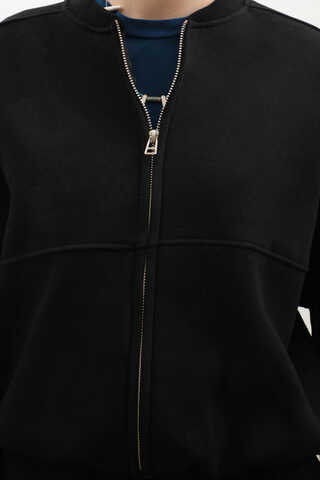 Fermuarlı Bomber Ceket Siyah - 4