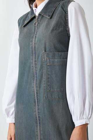 Fermuarlı Denim Jile Koyu Mavi - 8